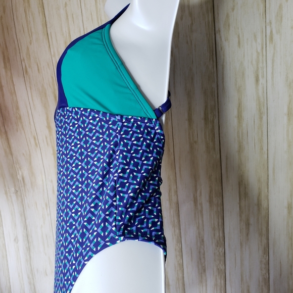 JoyLab Swimsuit Women’s One Piece Diamond Pattern Blue Green Size Small NWT - Picture 3 of 10